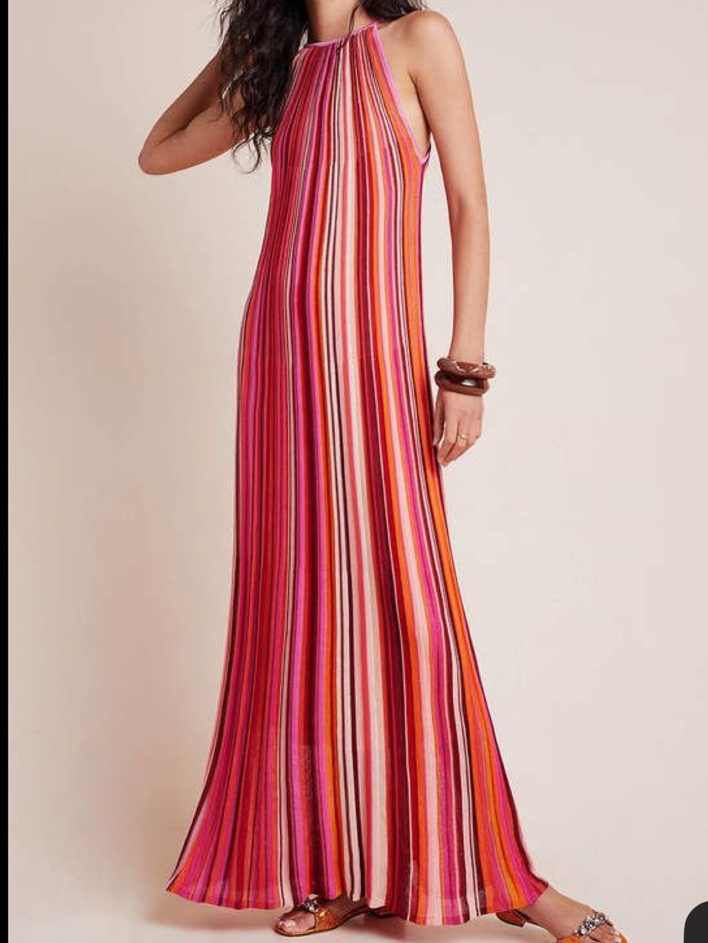 Cecilia Prado Andromeda Knit Maxi Dress Halter Neckline Pink Orange Size S